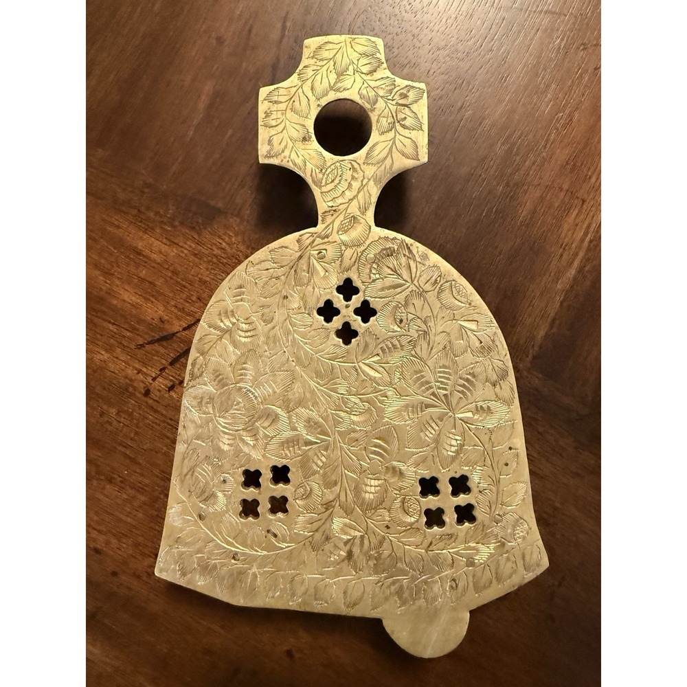Vintage Sarna Brass Floral Engraved Bell Shaped Trivet Hand Made In India